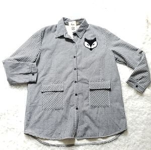 Buffalo Check Plaid Sherpa Lined Pea Coat with Fox